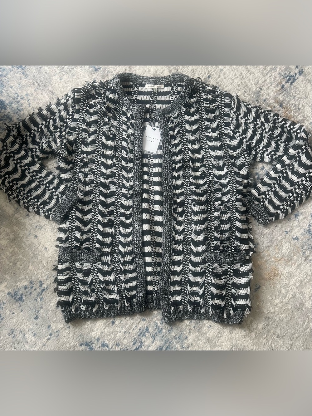 Endless Rose Black & White Textured Open-Front Cardigan